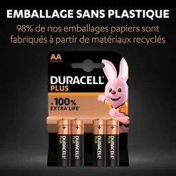 Pile alcaline AA (LR6) Duracell Plus, lot de 4