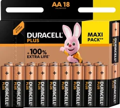 Pile alcaline AA (LR6) Duracell Plus, lot de 18