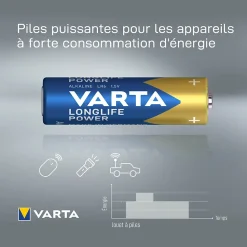 Pile alcaline AA (LR6) Varta Long-life Power, lot de 12