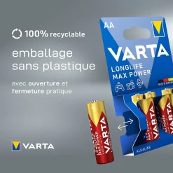 Pile alcaline AA (LR6) Varta Long-life Max Power, lot de 8