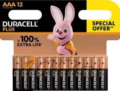 Pile alcaline AAA (LR03) Duracell Plus non rechargeable, lot de 12