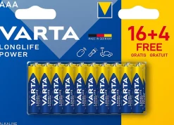 Pile alcaline AAA (LR03) Varta Long-life Power D, lot de 20