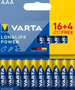 Pile alcaline AAA LR3 Varta Longlife Power, lot de 20