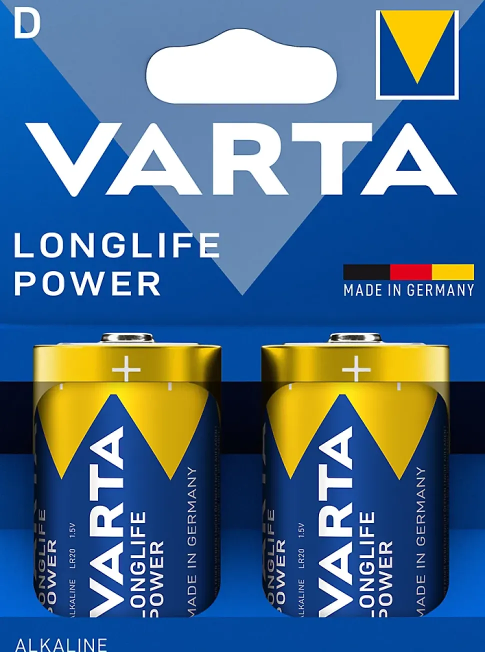 Pile alcaline D LR20 Varta Longlife Power, lot de 2