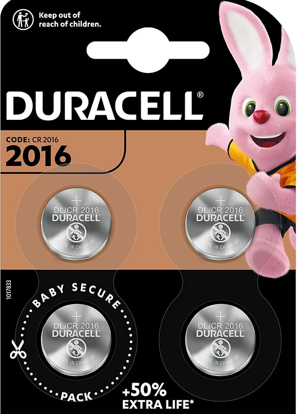 Pile au lithium CR2016 Duracell, lot de 4