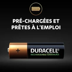 Pile rechargeable AA (LR6) Duracell 1300Mah, lot de 4