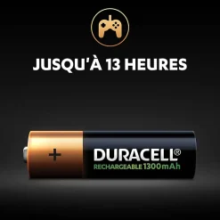 Pile rechargeable AA (LR6) Duracell 1300Mah, lot de 4