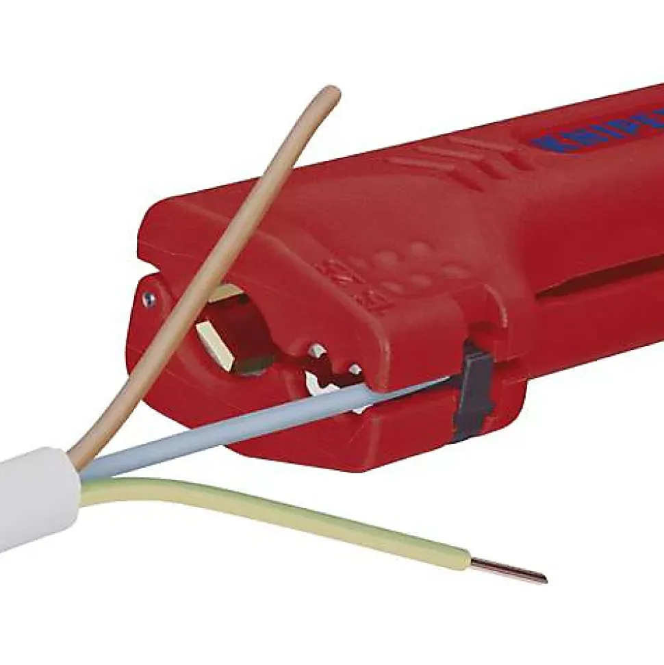 Pince à dénuder universelle 446, 130 mm, pour câbles ronds et environnements humides : butée réglable, ambidextre et anti-chute.