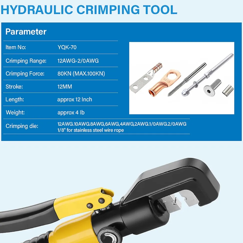 Pince à Sertir Hydraulique 10T avec 9 Matrices Hexagonales Course 12mm