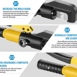 Pince à Sertir Hydraulique 10T avec 9 Matrices Hexagonales Course 12mm