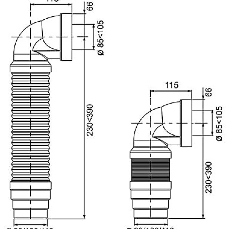 Pipe WC flexible coudée extensible 230 à 390 mm Wirquin