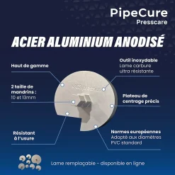 PipeCure Presscare, Kit de 2 Diametres Alesoirs PVC pour Piscinistes en Aluminium Anodise, Lame en carbure disponible