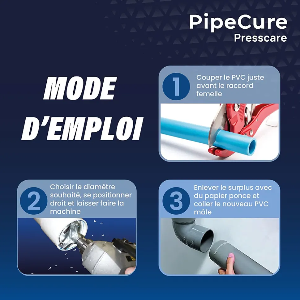 PipeCure Presscare, Kit de 2 Diametres Alesoirs PVC pour Piscinistes en Aluminium Anodise, Lame en carbure disponible