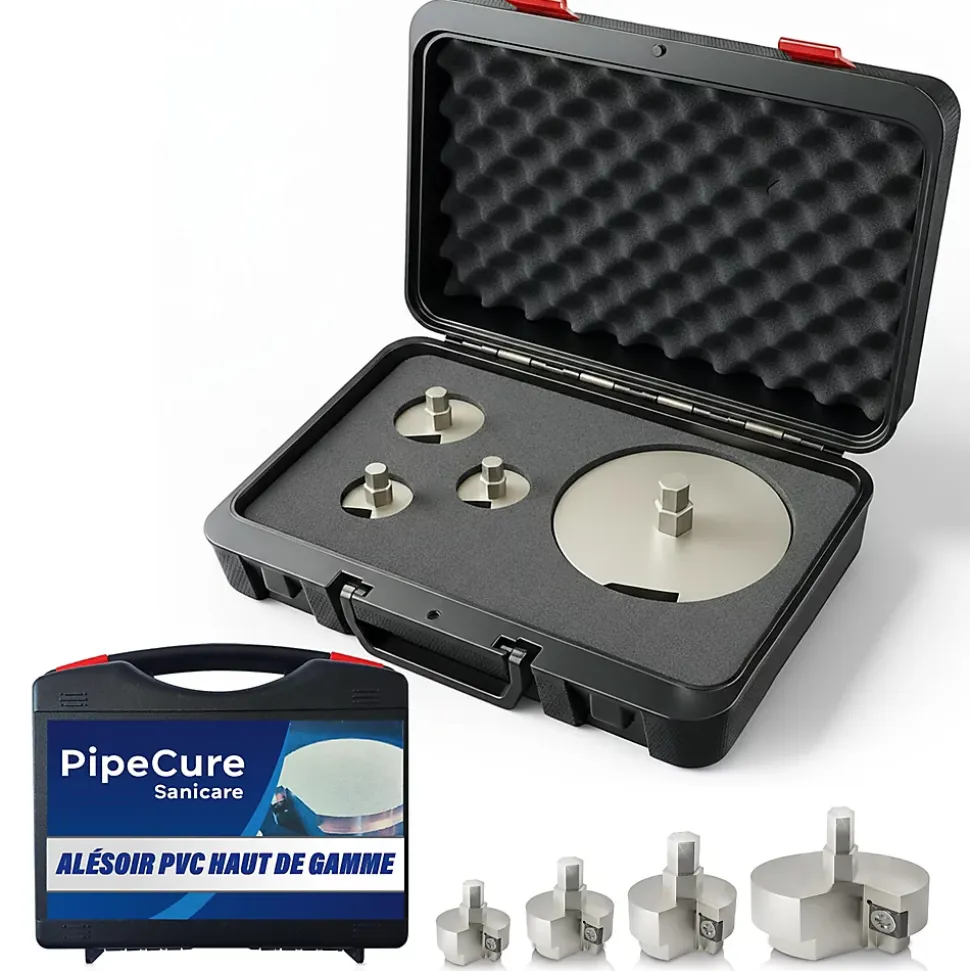 PipeCure Sanicare, Kit de 4 Diametres Alesoirs PVC pour Professionnels (32,40,50 et 100 mm), Lame en carbure disponible