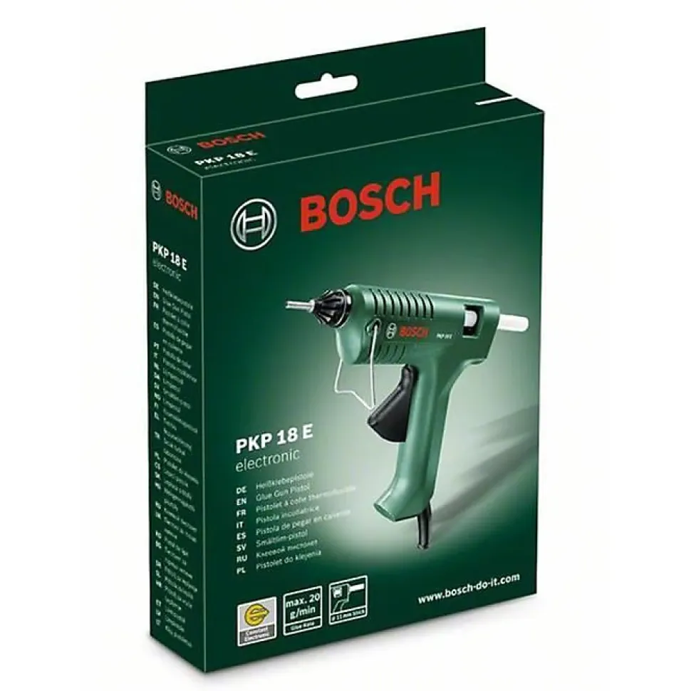 Pistolet à colle BOSCH PKP 18 E Gluey Evergreen - 500 W, câble amovible, LED, coffret de transport