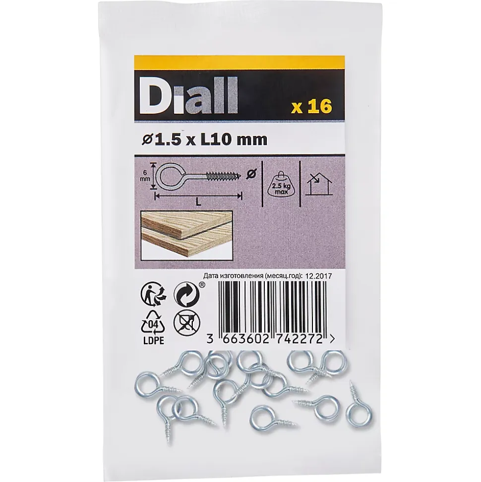 Piton à vis en acier zingué 10x9 mm - 16 pièces