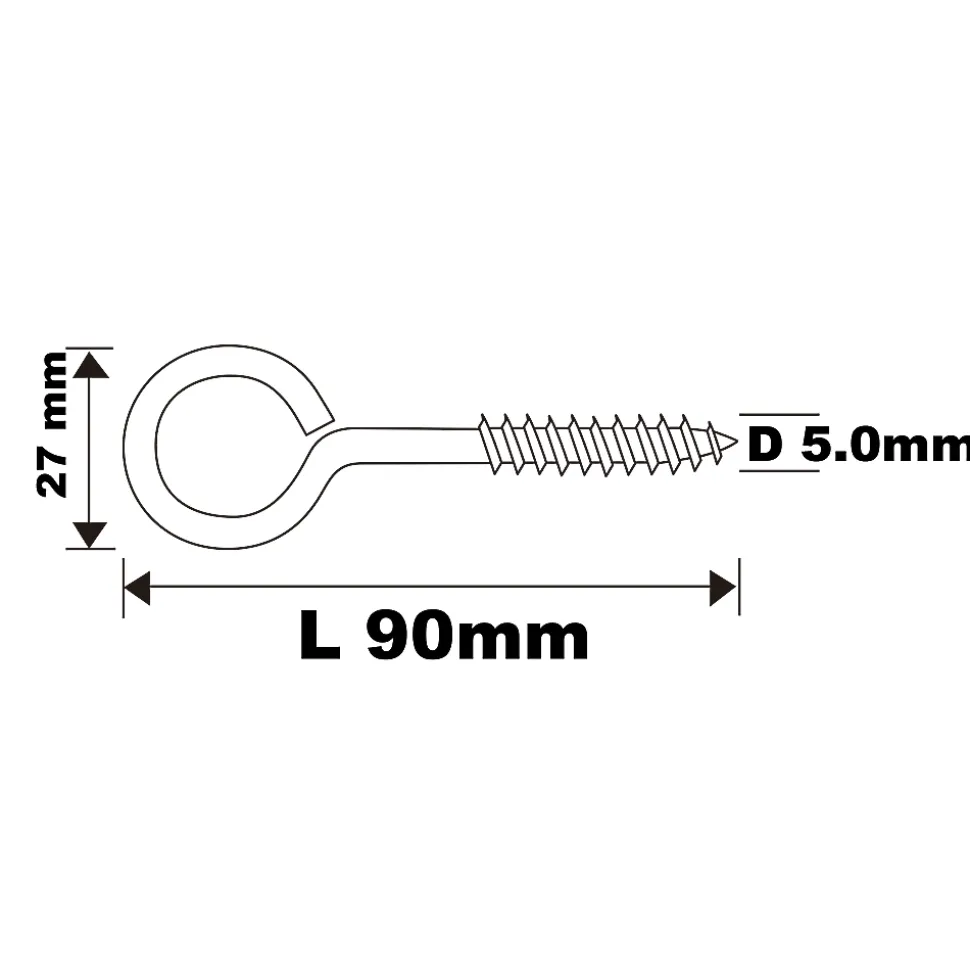 Piton à vis longs en acier zingué 90x32 mm - 5 pièces