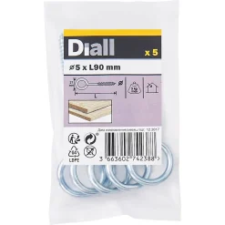Piton à vis longs en acier zingué 90x32 mm - 5 pièces
