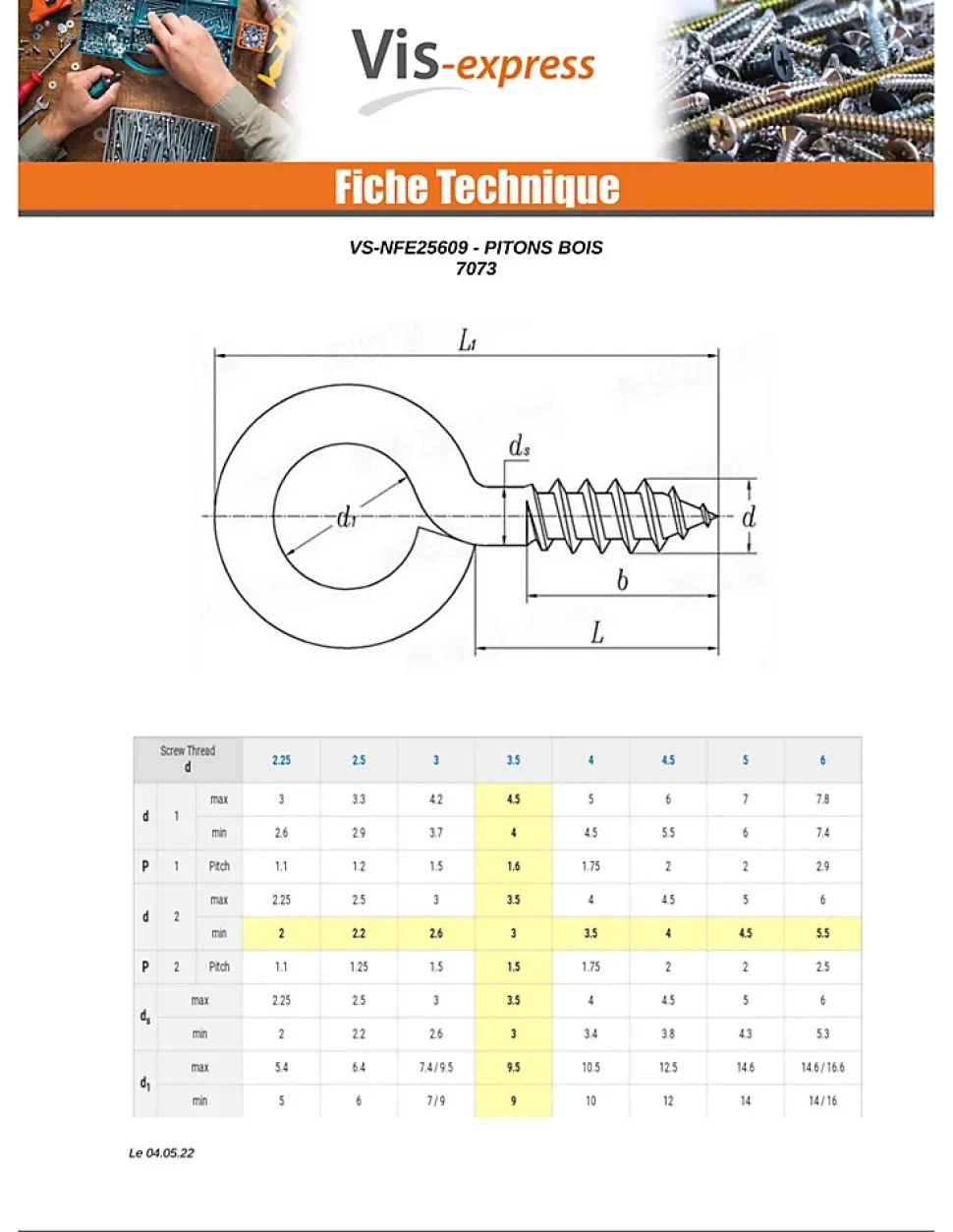 Piton Bois Laiton 2.2X10 - 200 pièces