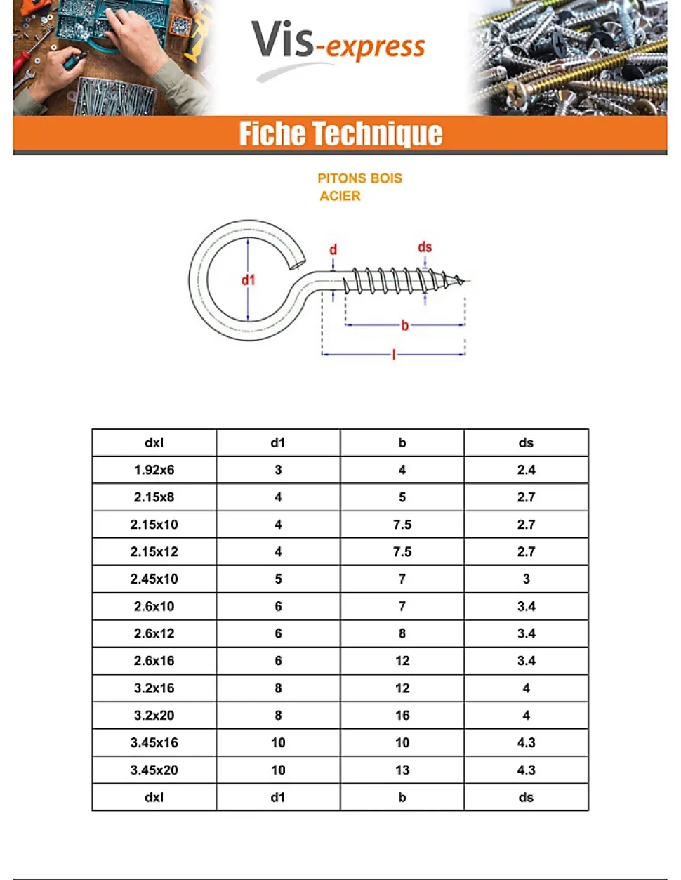 Piton Bois 6X60 Acier zingué - 10 pièces