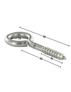Piton Bois 6X60 Filetée sur 36 Longueur total 90 Oeil 18 Inox A2 - 30 pièces