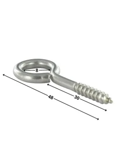 Piton Bois 4X30 Longueur total 48 Oeil 8 Inox A2 - 100 pièces
