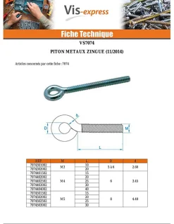 Piton Métaux M8X100 Diamètre Oeil 10 à 12 Acier zingué - 1 pièce