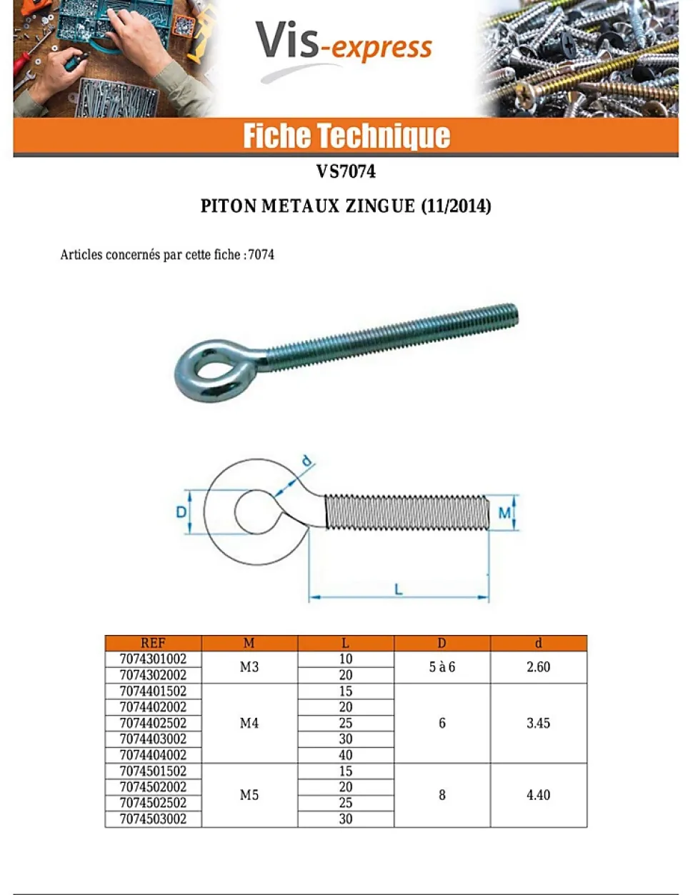 Piton Métaux M6X30 Diamètre Oeil 10 Acier zingué - 30 pièces