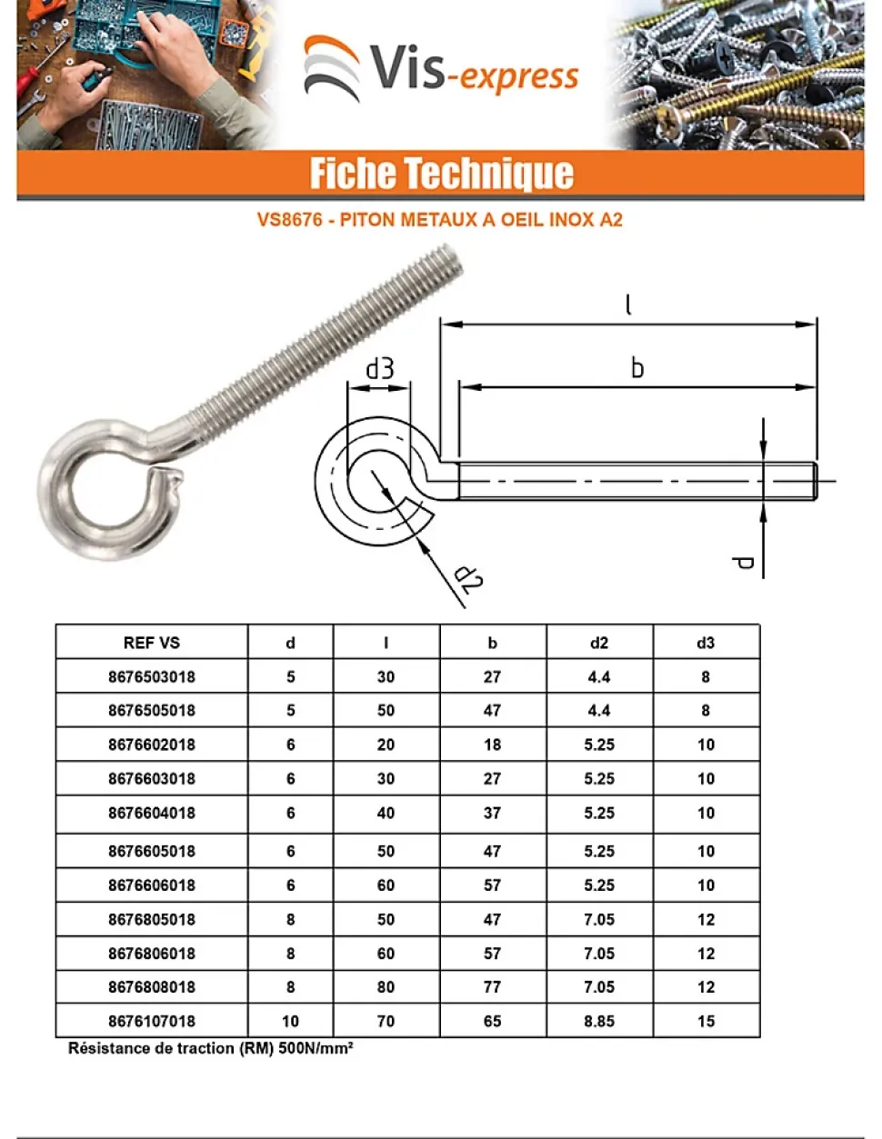 Piton Métaux M5X30 Oeil 8 Inox A2 - 1 pièce
