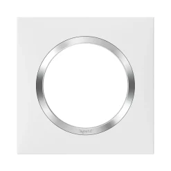 Plaque de finition 1 poste Legrand Dooxie 6 008 41 coloris blanc mat avec bague effet chrome l.87 x P.10 x H.87 mm