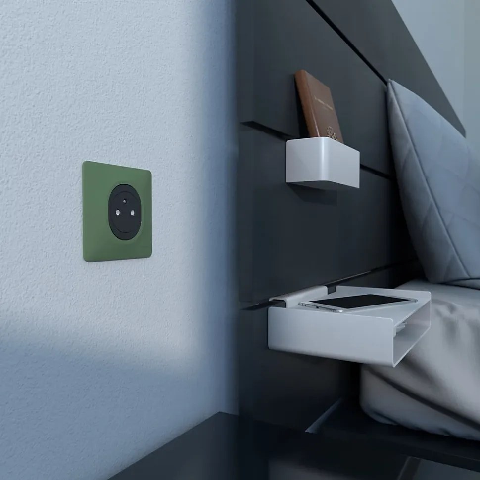 Plaque de finition 1 poste Schneider Electric Ovalis S320702B coloris vert forêt l.87 x P.10 x H.87 mm