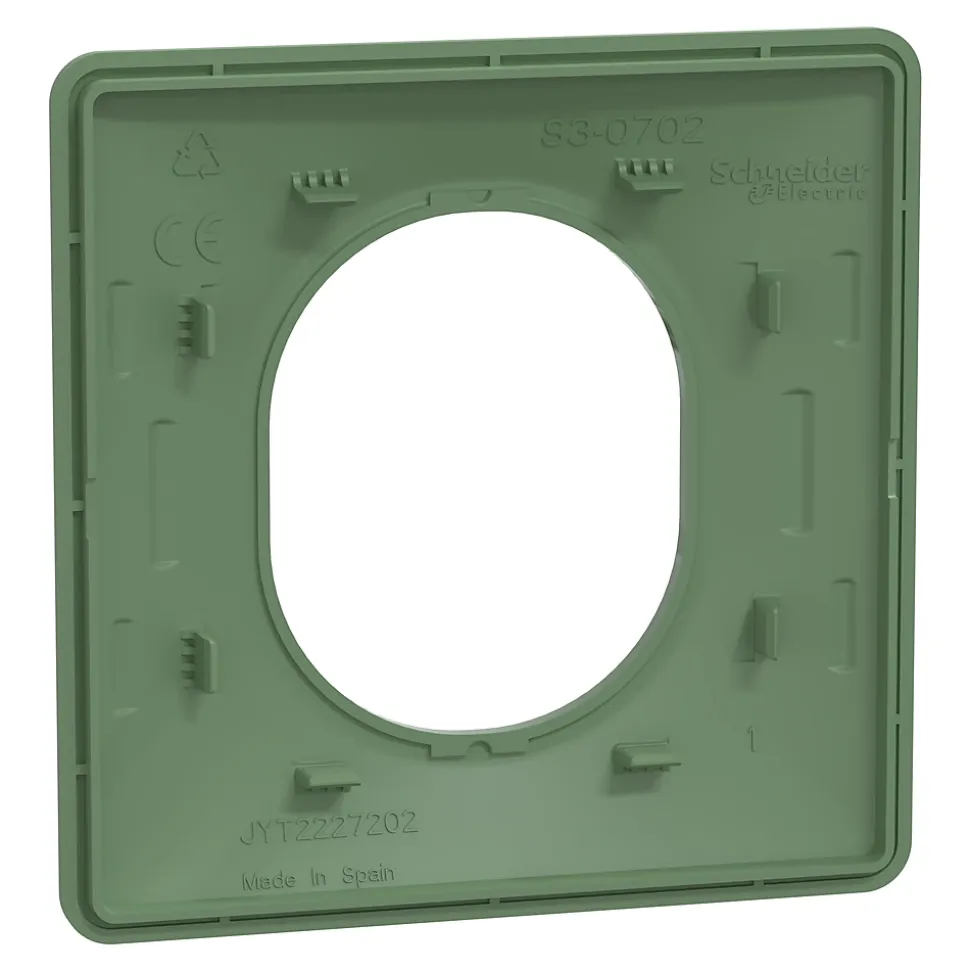 Plaque de finition 1 poste Schneider Electric Ovalis S320702B coloris vert forêt l.87 x P.10 x H.87 mm
