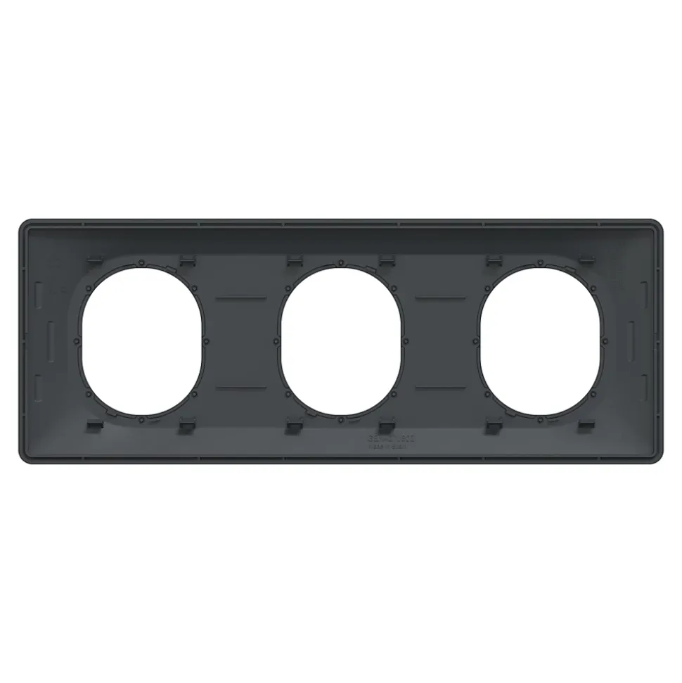 Plaque de finition 3 postes Schneider Electric Ovalis S340706E coloris anthracite avec liseré laiton l.229 x P.10 x H.87 mm