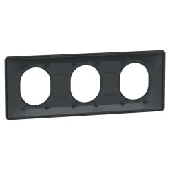 Plaque de finition 3 postes Schneider Electric Ovalis S340706E coloris anthracite avec liseré laiton l.229 x P.10 x H.87 mm