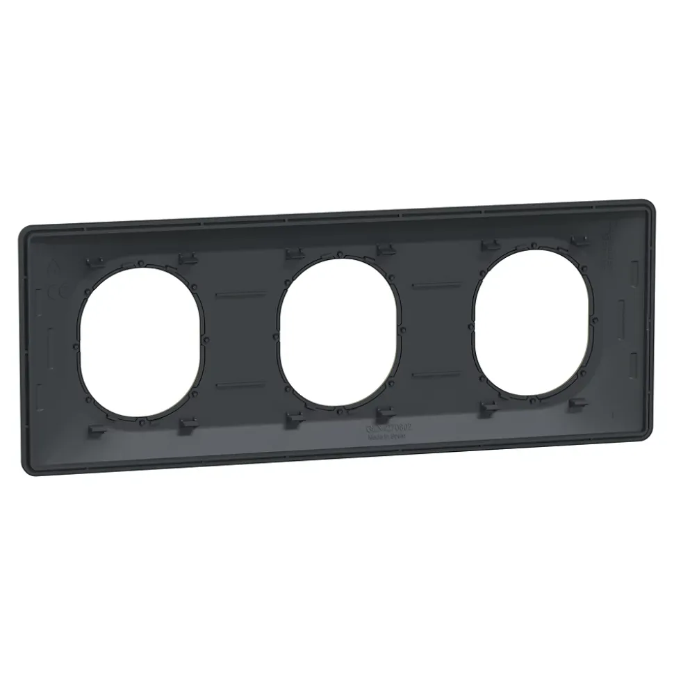 Plaque de finition 3 postes Schneider Electric Ovalis S340706E coloris anthracite avec liseré laiton l.229 x P.10 x H.87 mm