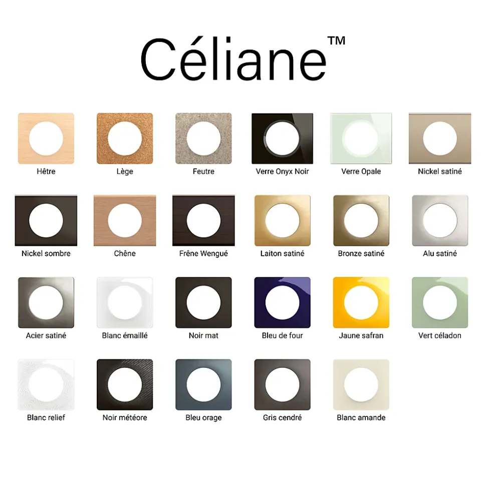 Plaque de finition 1 poste Legrand Céliane CP1021 coloris gris cendré l.90 x P.9 x H.82 mm