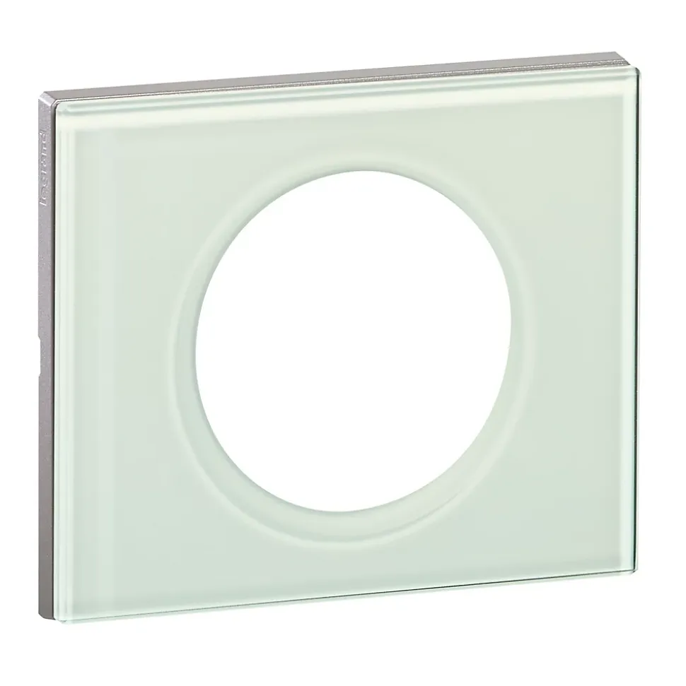Plaque de finition 1 poste Legrand Céliane 0 693 11 coloris verre kaolin l.100 x P.8,5 x H.82 mm