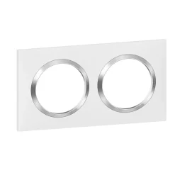 Plaque de finition 2 postes Legrand Dooxie 6 008 42 coloris blanc mat avec bague effet chrome l.158 x P.10 x H.87 mm