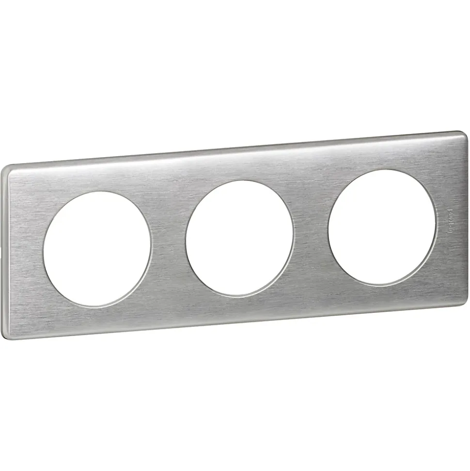 Plaque de finition 3 postes Legrand Céliane 0 998 67 coloris aluminium l.232 x P.9 x H.82 mm