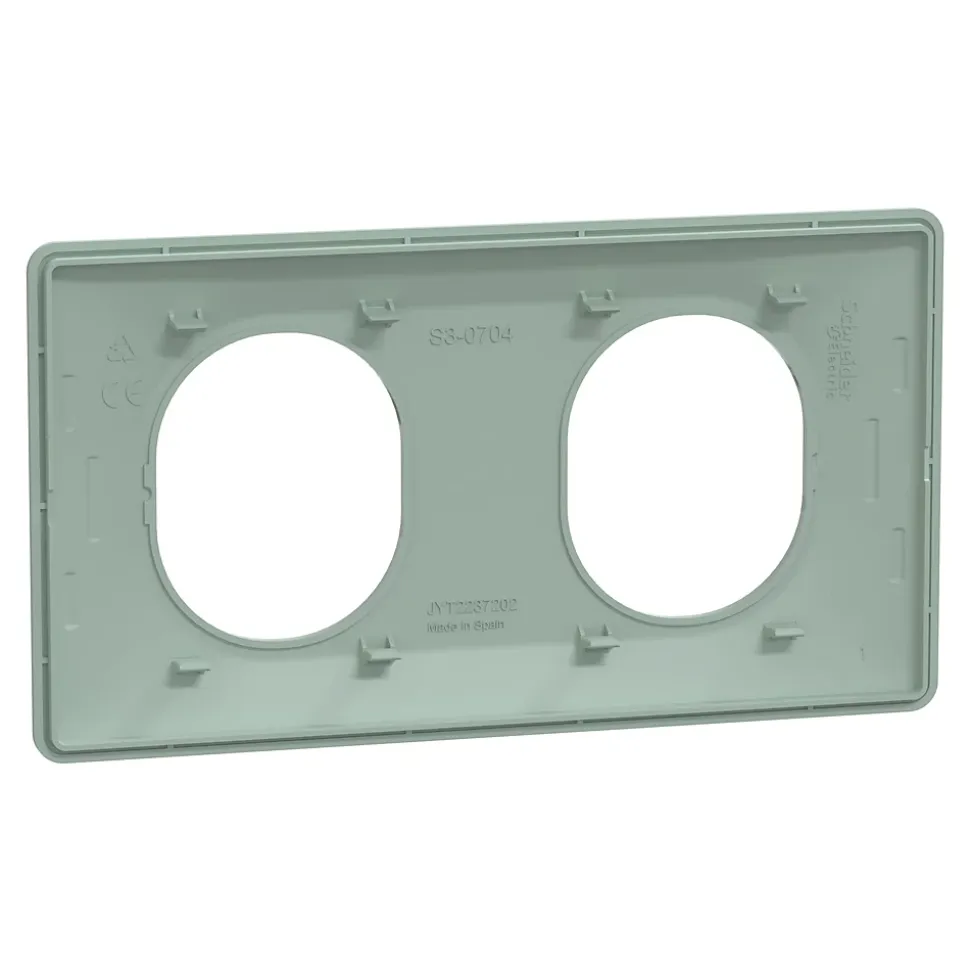 Plaque de finition 2 postes Schneider Electric Ovalis S320704A coloris sauge l.158 x P.10 x H.87 mm