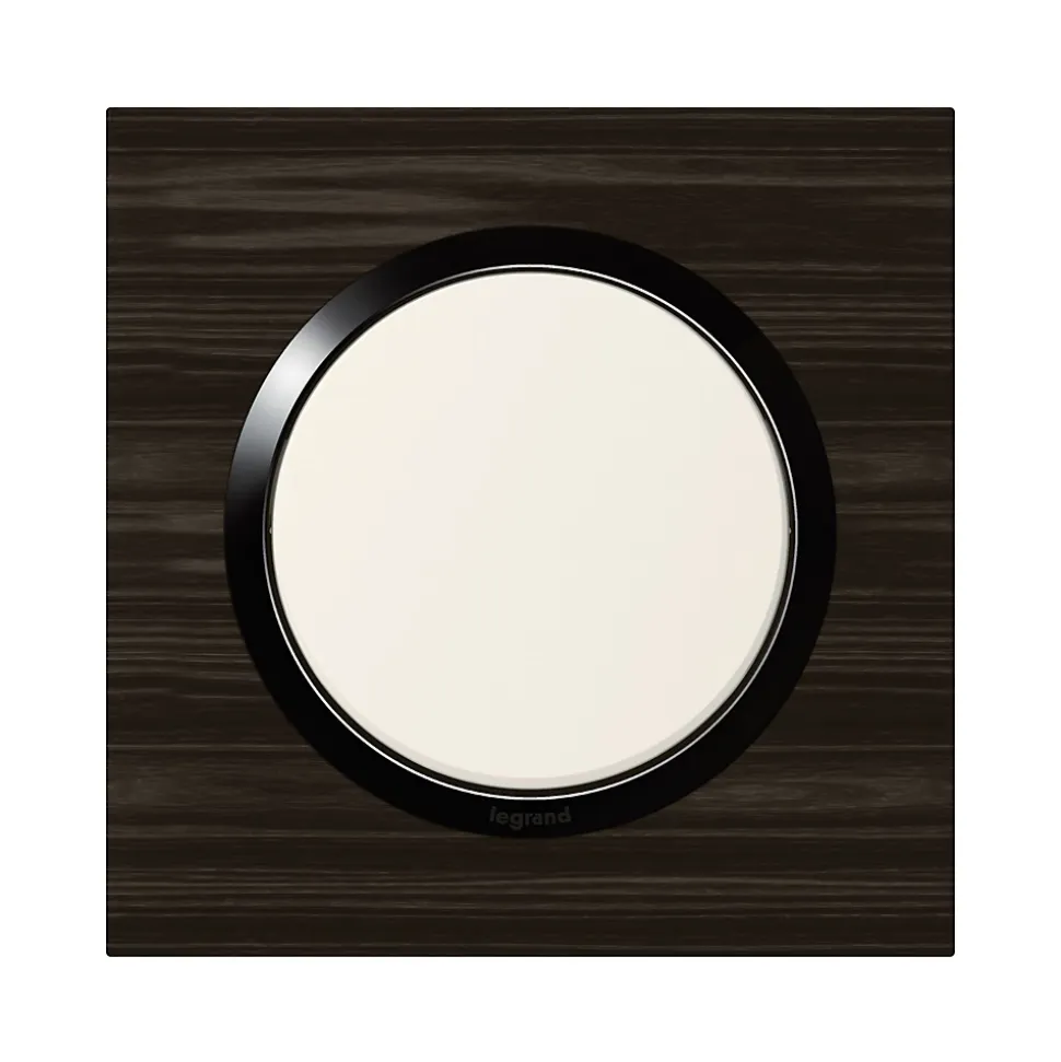 Plaque de finition 1 poste Legrand Dooxie 6 008 81 coloris bois ébène avec bague noire brillante l.87 x P.10 x H.87 mm