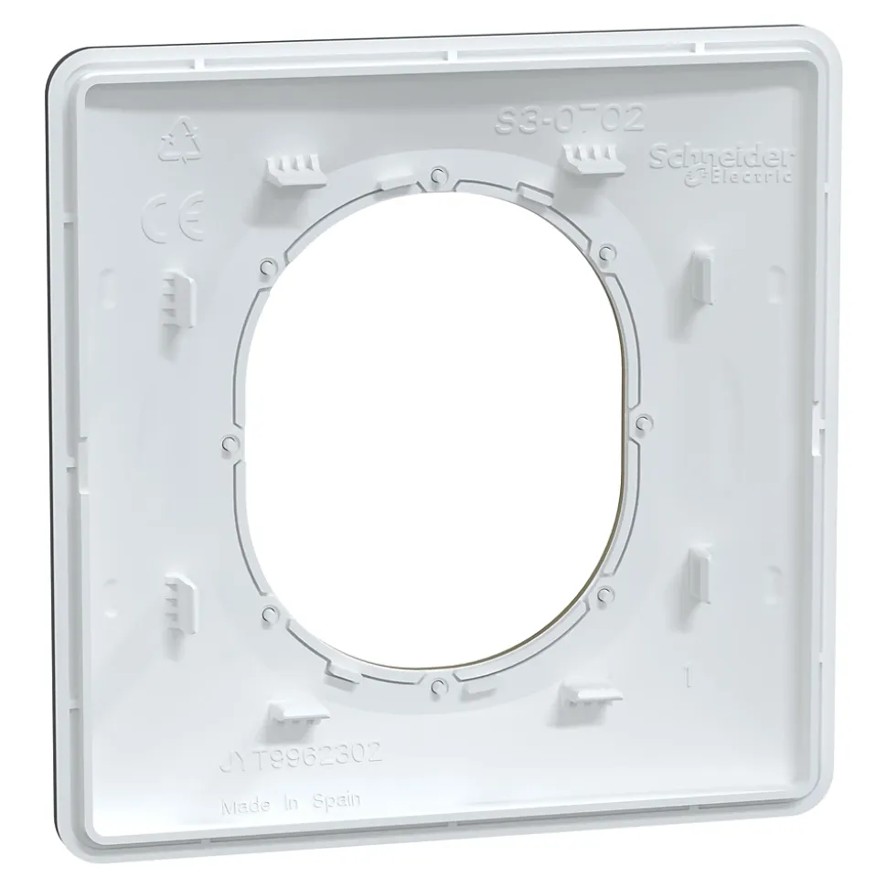 Plaque de finition 1 poste Schneider Electric Ovalis S340702E coloris anthracite avec liseré laiton l.87 x P.10 x H.87 mm