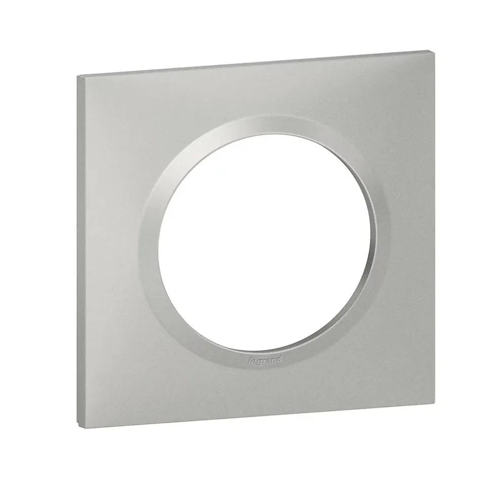 Plaque de finition 1 poste Legrand Dooxie 6 008 51 coloris aluminium l.87 x P.10 x H.87 mm