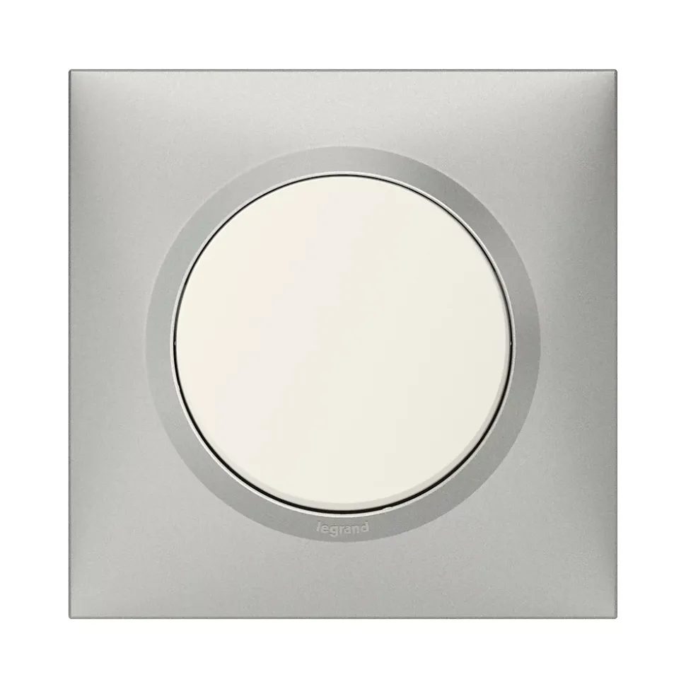 Plaque de finition 1 poste Legrand Dooxie 6 008 51 coloris aluminium l.87 x P.10 x H.87 mm