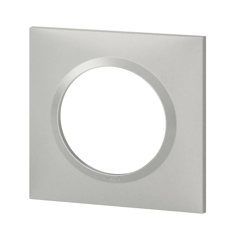 Plaque de finition 1 poste Legrand Dooxie 6 008 51 coloris aluminium l.87 x P.10 x H.87 mm