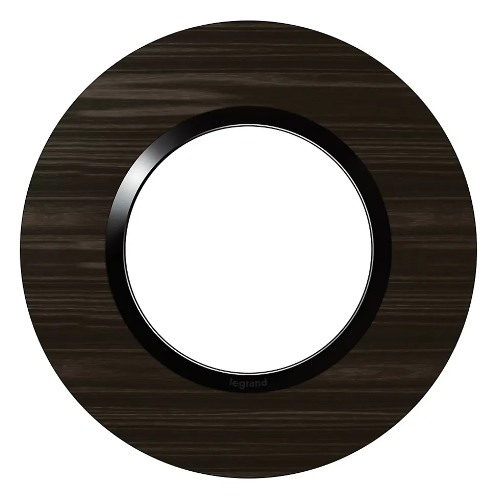 Plaque de finition 1 poste Legrand Dooxie 6 009 79 coloris bois ébène avec bague noire brillante l.100 x P.10 x H.100 mm