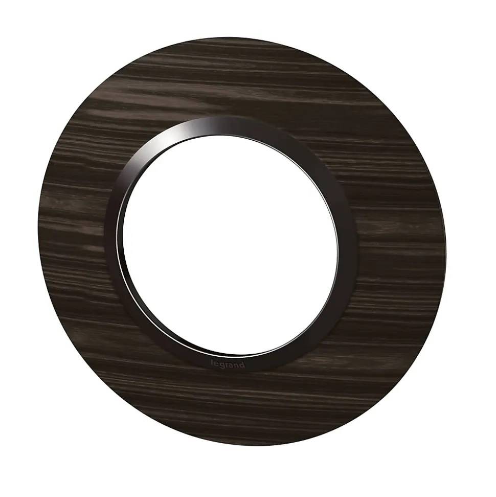 Plaque de finition 1 poste Legrand Dooxie 6 009 79 coloris bois ébène avec bague noire brillante l.100 x P.10 x H.100 mm