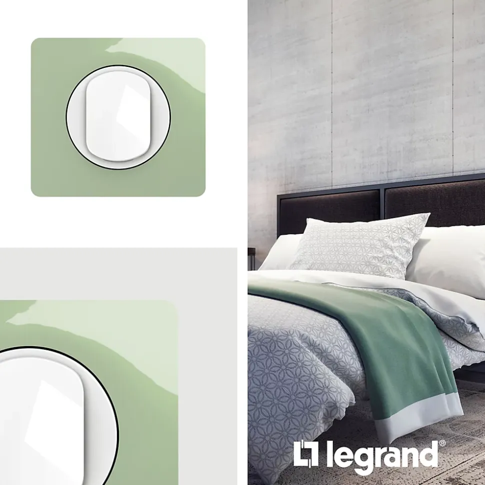 Plaque de finition 1 poste Legrand Céliane CP0521 coloris vert céladon l.90 x P.9 x H.82 mm