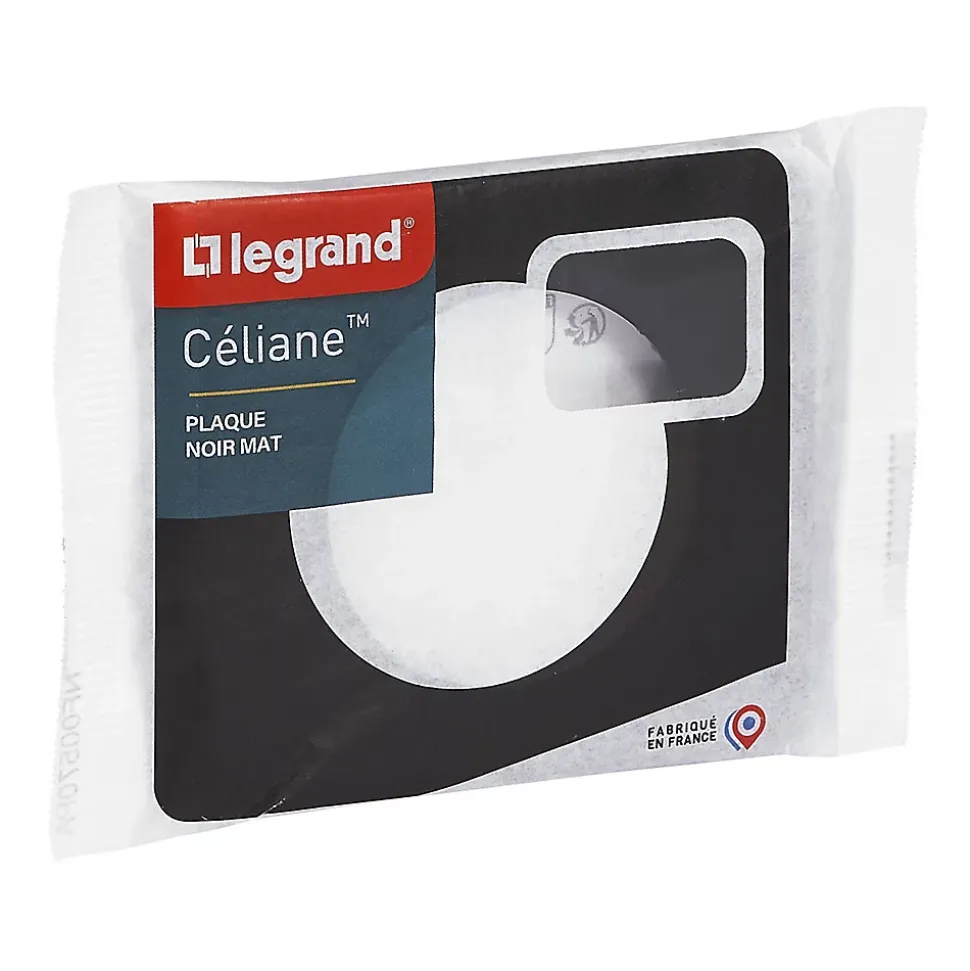Plaque de finition 1 poste Legrand Céliane CP0121 coloris noir mat l.90 x P.9 x H.82 mm