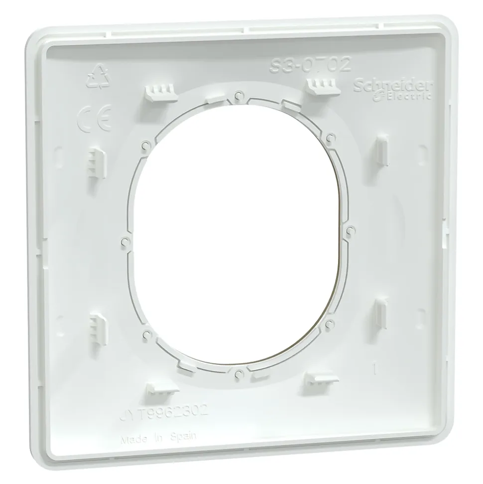 Plaque de finition 1 poste Schneider Electric Ovalis S320702D coloris blanc avec liseré laiton l.87 x P.10 x H.87 mm